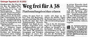 Gttinger Tageblatt 25.10.2002; zum Vergrern bitte anklicken !