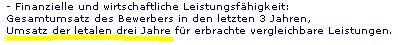 Umsatz der letalen drei Jahre fuer erbrachte vergleichbare Leistungen