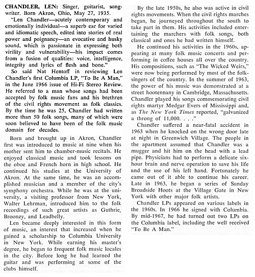 1969 bio (Stambler, Irvin & Landon Grelun: Encyclopedia of Folk, Country and Western Music.- New York / London 1969, p. 53/54)