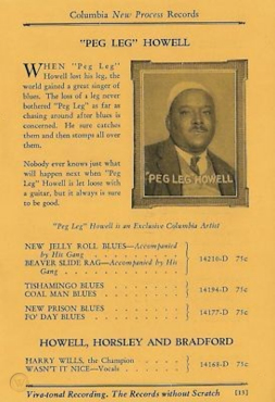 'The Latest Blues by Columbia Race Stars' 1926, page 13 'Peg Leg' Howell