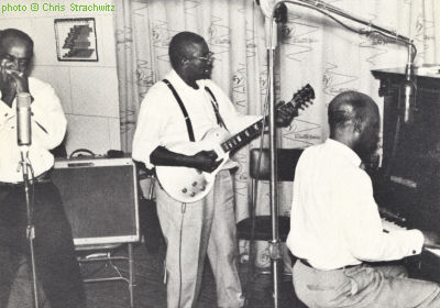 Sidney Maiden, K.C. Douglas, Mercy Dee Walton; source: Blues Link 5 (1974), p. 17; photographer: Chris Strachwitz; click to enlarge!