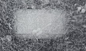 A U B U R N   H A R E's headstone at Stillwater's Fairview Cemetery, Bayport near St. Paul, Minnesota; source: Juke Blues #23 (Summer 1991), p.14; photographer: Kevin Hahn