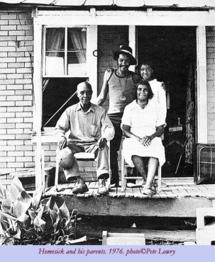 Homesick James and his parents, 1976 (mother Cordellia 'Delia' Henderson Rivers, (step)father Plez Rivers); source: https://jukegh.blogspot.com/2016/05/homesick-james-early-recordings-and-life.html; photographer: Pete Lowry