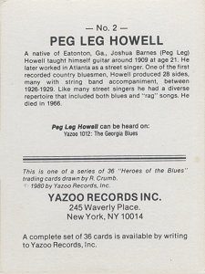 P E G   L E G   H O W E L L; from Robert Crumb's 'Heroes Of The Blues' - A set of 36 cards # 2 (Yazoo Records. Inc.)