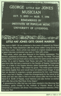 L I T T L E   H A T   J O N E S   grave marker, newly erected in 2000; source: Blues & Rhythm #155 (Christmas 2000), p. 17