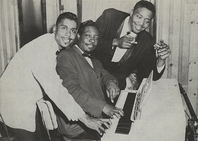 Little Johnny Jones and Otis Spann with George 'Mojo' Buford, Chicago, late 1950s; source: Living Blues 42 (1979), p. 24 ('Courtesy Letha Jones')
