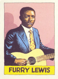 F U R R Y   L E W I S; Robert Crumb's 'Heroes Of The Blues' card # !&, front page; © 1980 by Yazoo Records, Inc., 245 Waverly Place. New York, NY 10014