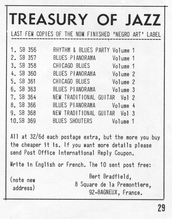 N E G R O   A R T advertisement in Blues Unlimited 77 (November 1970), p. 29