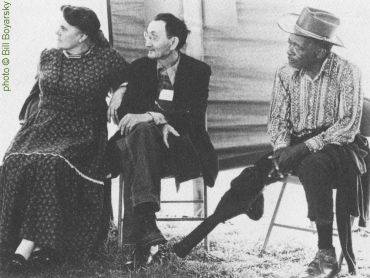 Ola Belle Reed, Leonard Emmanuel & P E G   L E G   S A M at the 1975 North Carolina Folklife Festival; source: Sing Out! Volume 29, No. 1 (January/February 1981), p. 9; photographer: Bill Boyarsky