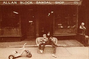 Rory Block with son Thiele in front of her father's Sandal Shop in Greenwich Village, New York City (West 4th St.); source: Front cover of 'Rory Block - The Early Tapes 1975 / 1976'; photographer: David Gahr; click to enlarge!