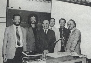 David Evans, Jim O'Neal, Robert Sacré, Dick Shurman, John Broven, Mike Rowe at 'Liège International Meeting 1984 - Hommage a Charley Patton', September 1984; source: Blues Unlimited #146 (Autumn/Winter 1984), p. 53; photographer: Cilla Huggins; click to enlarge!