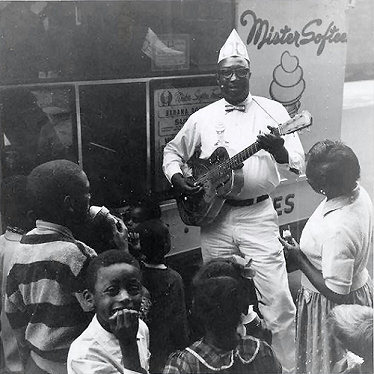 Doug Quattlebaum in front of his ice-cream van; photo used on the front cover of Bluesville BVLP 1065; photographer: Pete Welding