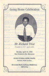Richard Trice' funeral program (Courtesy of Gaile Welker); click to enlarge!